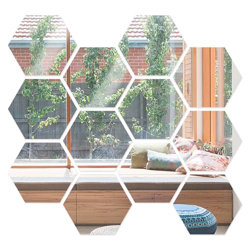 tlidfgeo Sechseckiger Spiegel Spiegelfliesen Selbstklebend, 12 Stück 3D Selbstklebende abnehmbare Acryl Spiegelfliesen für Zimmer Schlafzimmer Wohnzimmer Badezimmer Innenwand DIY Dekoration von tlidfgeo