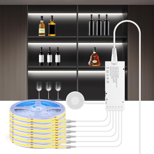 Cabinet Lights COB LED Strip 6 in 1 Dimmbar Penetrating Touch Controls für Vitrinen, Schränke, Küchen, Weinschränke, Vitrinen und Regalbeleuchtung (weißes Licht, 1M) von tlinkosta