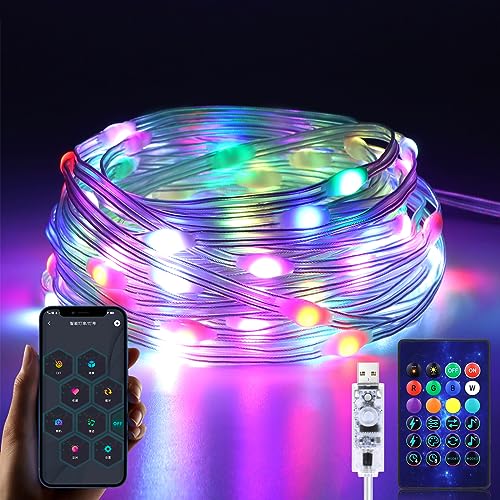 tlinkosta 20M RGB mit IC Dreamcolor LED Lichterkette, 5V USB IP65 Wasserdicht Fairy Lights with Bluetooth App and Fernbedienung For Weihnachten Garten Innen und Außen Dekoration Beleuchtung von tlinkosta