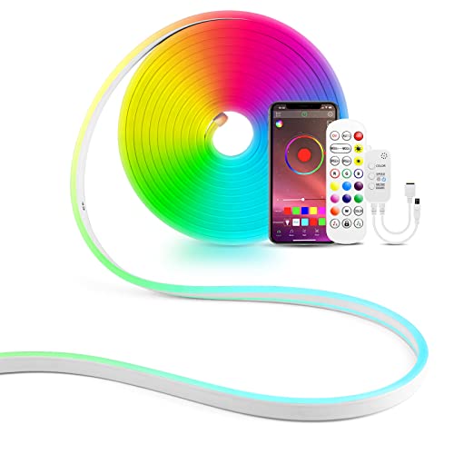 tlinkosta 3M RGB Neon Streifen, 12V IP65 Wasserdicht LED Neon Light band with Bluetooth App und Fernbedienung für Home Küche Dekoration Beleuchtung von tlinkosta