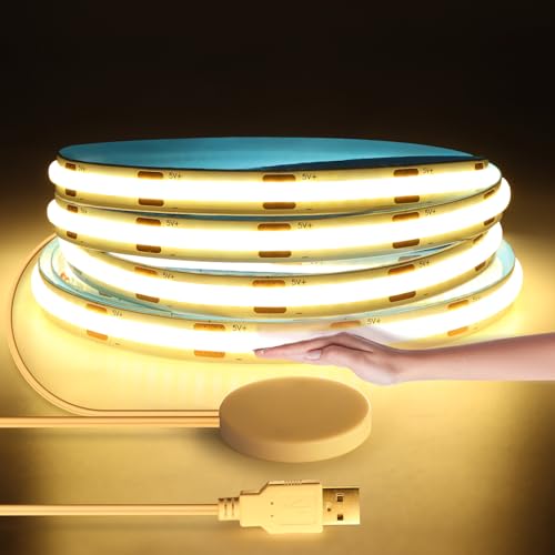 tlinkosta 5V USB COB LED Streifen, 1M Warmweiß Dimmable COB LED Strip Light with Touch and Hand Sweep Dimmer Schalten For Innen Küche Bedroom Kitchen Beleuchtung von tlinkosta