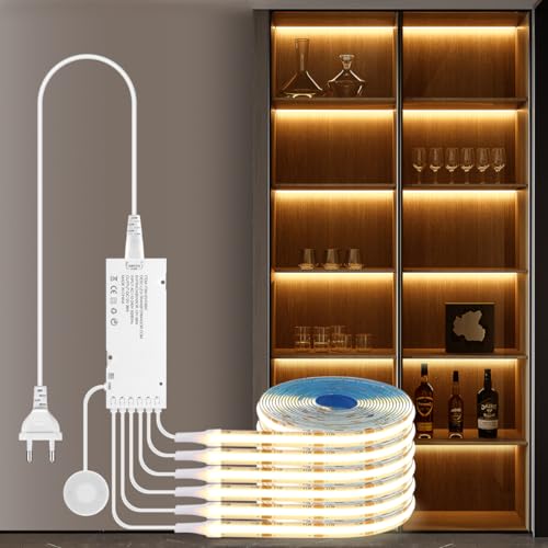tlinkosta Cabinet Lights COB LED Strip 6 in 1 Dimmbar Penetrating Touch Controls für Vitrinen, Schränke, Küchen, Weinschränke, Vitrinen und Regalbeleuchtung (warmes Licht, 1M) von tlinkosta
