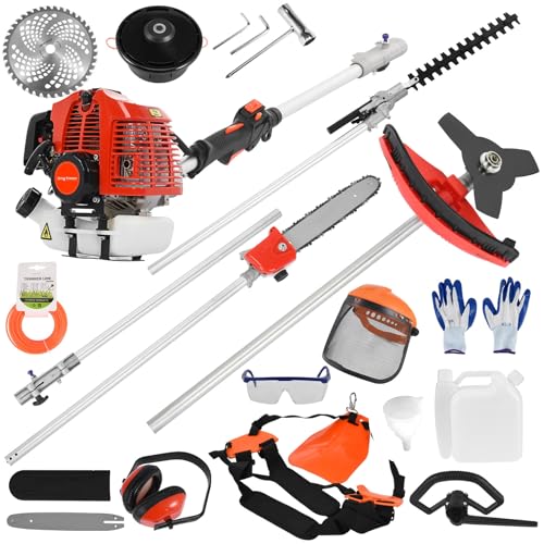 toilmua 5 in 1 Gasantriebs -Unkrautfresser, 52cc Wacker Wacker Edger Lawn Tool 2,2 kW 9500 U/min String Trimmer mit Verlängerungstab Rot von toilmua