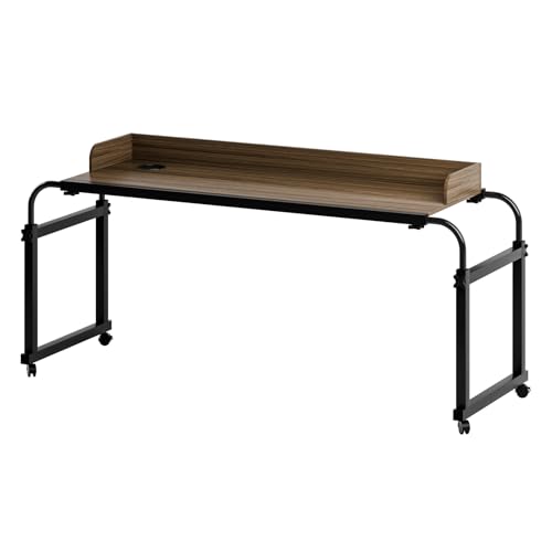 toilmua Großer Überbetttisch mit Rollen, Roll-Computertisch, Laptop-Wagen mit 4 feststellbaren Rollen, robuster Karbonstahl, Kingsize-Bett, Queen-Size-Bett, Tisch (erhöhtes Trennblech) (braun) von toilmua