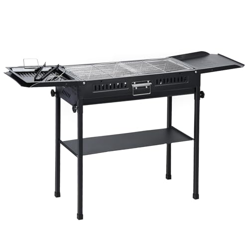 toilmua Tragbarer Holzkohlegrill, faltbarer Grill gefalteter Seitenbrett Camping -Grill für im Freien im Außenkoch Camping -Camping -Picknicks Kochen 47.28x25.61x25.61 Zoll Schwarz von toilmua