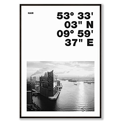 tombaenre Poster Hamburg | Elbphilharmonie – Typografie | Wandbild für Wohnzimmer, Schlafzimmer, Küche etc. | Bild Hamburg [ohne Rahmen] (DIN A1 (59,4 x 84,1 cm) von tombaenre