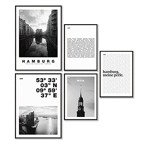 tombaenre Poster Hamburg Set - Classic Hamburg | Wandbild für Wohnzimmer, Schlafzimmer, Küche etc. | Bild Hamburg (2x A3 | 3x A4) von tombaenre
