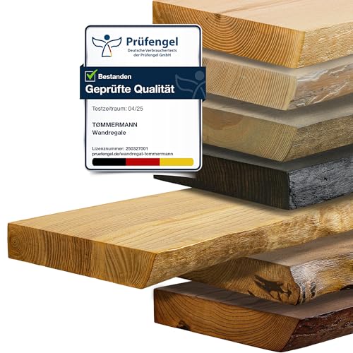 tømmermann - Wandregal mit Baumkante - massives Schweberegal Farbe Bernstein 70 cm Länge - Regalbrett aus Eschenholz 100% natürlich - Rustikales Wandboard mit unsichtbarer Wandmontage Massivholzbrett von tømmermann
