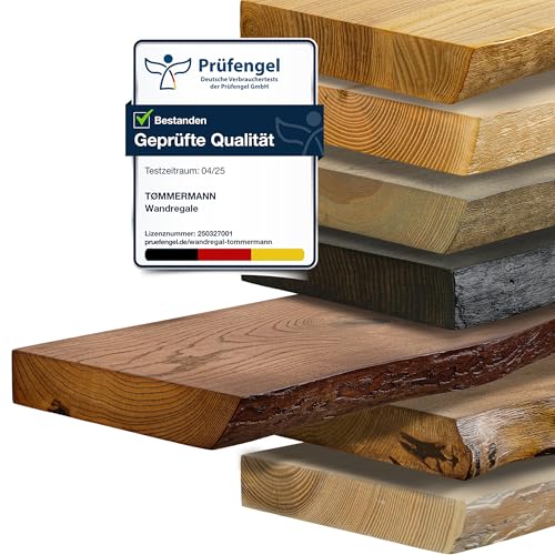 tømmermann - Wandregal mit Baumkante - massives Schweberegal Farbe Teak 50 cm Länge - Regalbrett aus Eschenholz 100% natürlich - Rustikales Wandboard mit unsichtbarer Wandmontage - Massivholzbrett von tømmermann