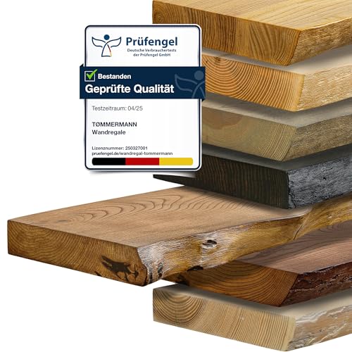 tømmermann - Wandregal mit Baumkante - massives Schweberegal Farbe Whiskey 70 cm Länge - Regalbrett aus Eschenholz 100% natürlich - Rustikales Wandboard mit unsichtbarer Wandmontage - Massivholzbrett von tømmermann