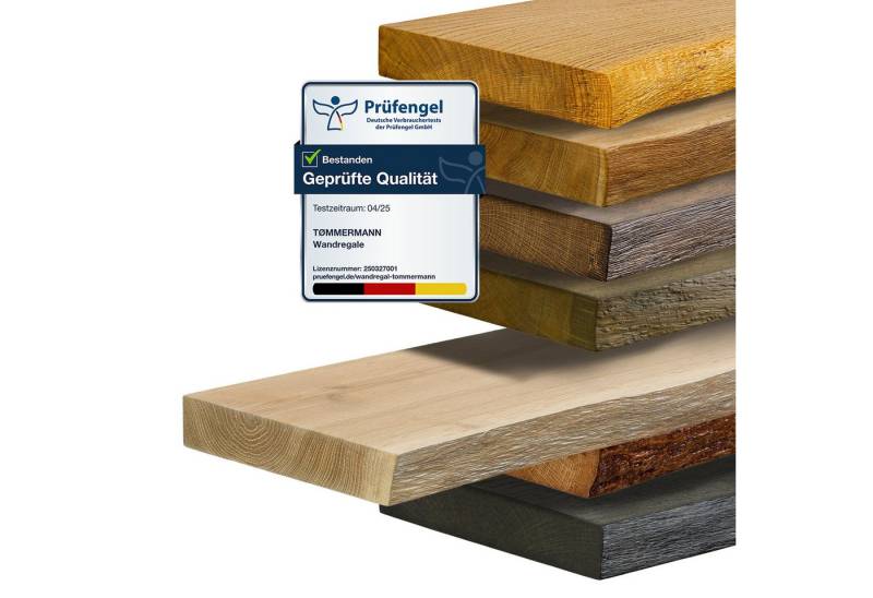 tømmermann Wandregal Schweberegal Holzregal mit Baumkante - Hängeregal aus Massivholz Eiche, Komplett-Set von tømmermann