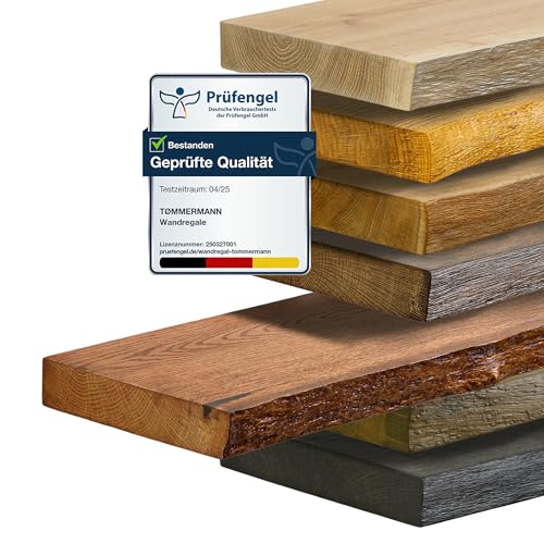 tømmermann Wandregal Schweberegal massiv Eiche - Bücherregal Holz Regal mit Baumkante Hängeregal Regalbrett aus massivholz Wandboard deko Regal Wand Shelf (Teak, 70 cm) von tømmermann