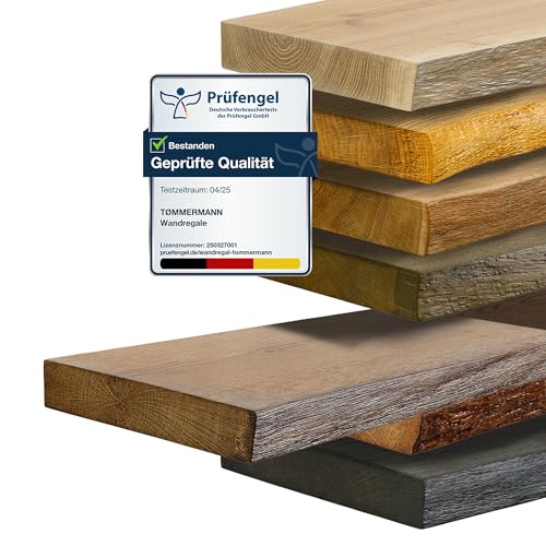 tømmermann Wandregal Schweberegal massiv Eiche - Bücherregal Holz Regal mit Baumkante Hängeregal Regalbrett aus massivholz Wandboard deko Regal Wand Shelf | 140 cm breit Farbe Whiskey von tømmermann