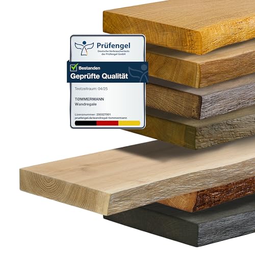 tømmermann Wandregal Schweberegal massiv Eiche - Bücherregal Holz Regal mit Baumkante Hängeregal Regalbrett aus massivholz Wandboard deko Regal Wand Shelf | 110 cm breit Farbe Weißöl von tømmermann