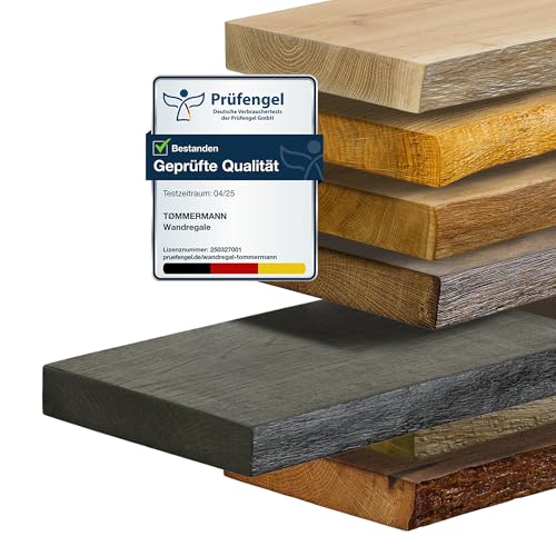 tømmermann Wandregal Schweberegal massiv Eiche - Bücherregal Holz Regal mit Baumkante Hängeregal Regalbrett aus massivholz Wandboard deko Regal Wand Shelf | 60 cm breit Farbe Antik Schwarz von tømmermann