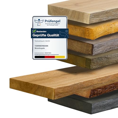 tømmermann Wandregal Schweberegal massiv Eiche - Bücherregal Holz Regal mit Baumkante Hängeregal Regalbrett aus massivholz Wandboard deko Regal Wand Shelf | 70 cm breit Farbe Natur von tømmermann