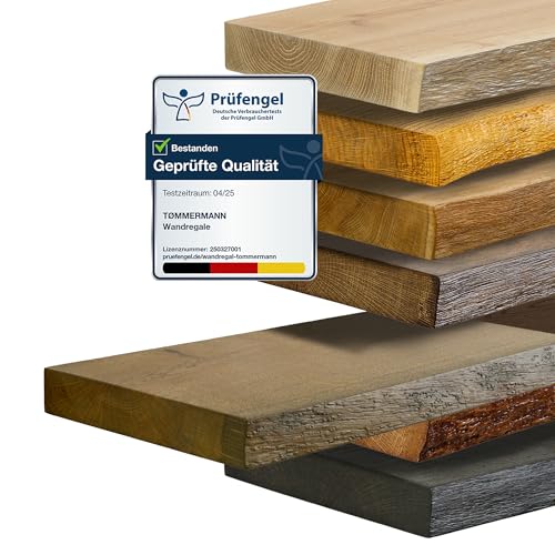 tømmermann Wandregal Schweberegal massiv Eiche - Bücherregal Holz Regal mit Baumkante Hängeregal Regalbrett aus massivholz Wandboard deko Regal Wand Shelf | 70 cm breit Farbe Wild Asche von tømmermann