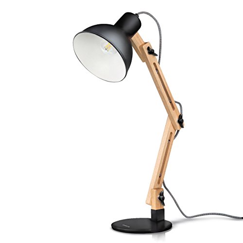 tomons Schreibtischlampe, LED Tischlampe im Klassichen Holz-Design, Nachttischlampe, Lampe mit Verstellbarem Arm, Tischlampe Wohnzimmer für Zimmer Büro, Weiß von tomons