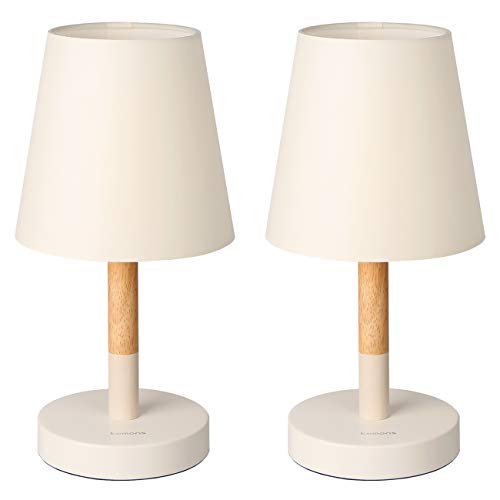 tomons Nachttischlampe LED 2er Set Holz, LED Tischleuchte mit Stoffschirm für Schlafzimmer, Wohnzimmer, Arbeitszimmer, Beistelltisch - Beige von tomons
