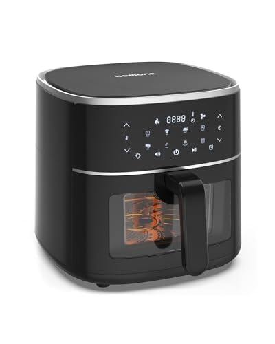 tomons Heißluftfritteuse 6L, Friteuse Heissluft Fritteusen Air Fryer mit Sichtfenster Digitalem LED-Touchscreen, 8 in1 Programmen luftfritteuse, Einstellbare Temperaturregelung von tomons