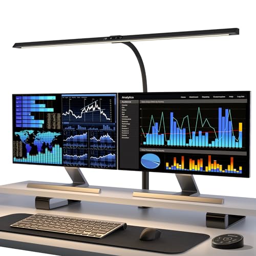 tomons Schreibtischlampe Klemmbar LED Dimmbar, Tischlampe Wohnzimmer mit Fernbedienungen, 24W 80CM Nachttischlampe Tageslichtlampe für Monitor, Studium, Büro, Lesen von tomons