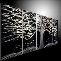 Abstrakte Baum-Skulptur Aus Metall, Moderne Kunst, Silbermalerei von tomouk