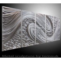 Moderne 3D Metall-Wand-Kunst-Skulptur Abstrakte Silberne Malerei von tomouk