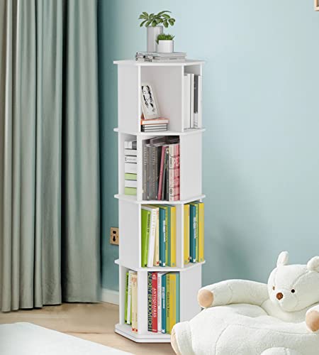 tonchean 360° Drehbares Bücherregal Bücherregal Weiß Sechseckiges Bücherregal Kinder 4-stöckiges Bücherregal Hoch Bücherregal Boden Stehende Ecke Bücherregal Lagerregal für Zuhause Wohnzimmer Büro von tonchean