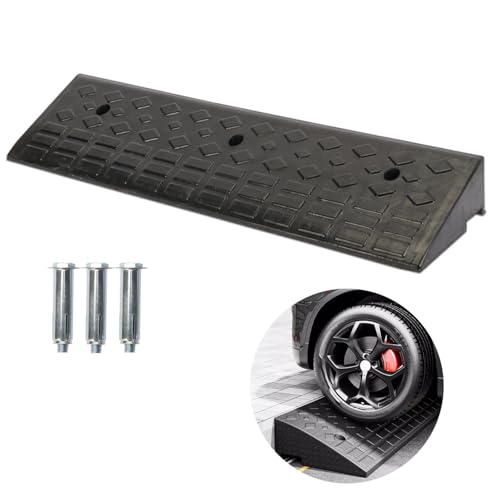 tonchean Gummi-Bordsteinrampe Panzerrampe mit 3 Schrauben 100 x 25 x 10 cm Türstufenrampe tragbare Schwellenrampe extra Lange Auto-Auffahrt Rampe für Garage Gehweg Fahrrad Motorrad Rollstuhl LKW von tonchean