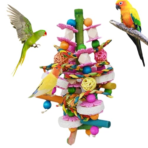 Papageien-Kauspielzeug, Kleines Papageienspielzeug - Buntes, kaubares, natürliches Luffa-Spielzeug für Nymphensittiche für den Käfig | Schnabelschleifzubehör mit Metallhaken, dekoratives Vogelspielzeu von tongfeng