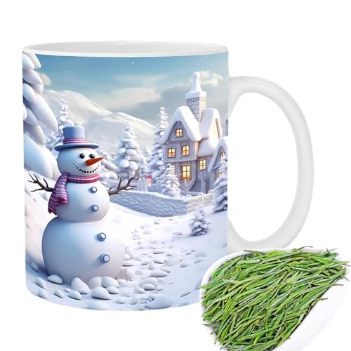 Weihnachts Tassen 3D - Neuartige Kaffeebecher Mit Flachem Weihnachts Schneemann Muster, 350 Ml Keramik Kaffeetasse, Weihnachtsparty Zubehör, Tischdekorationen, Weihnachtsgeschenke Für Freunde von tongfeng