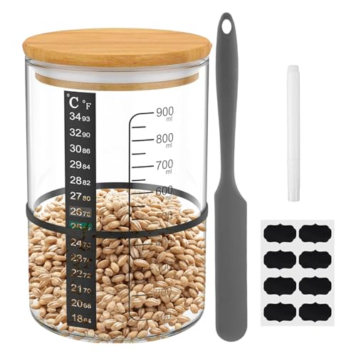 tongfeng Sauerteig Starterglas Set Mit Markierungsband - Sauerteig Glas - Sauerteig Starter - Sourdough Starter Kit - Wiederverwendbares Glas Brotbackzubehör Mit Schaber Thermometer Streifen Marker von tongfeng