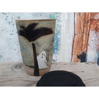 Kaffeebecher Aus Keramik, Teebecher, Becher „To Go" Mit Wiederverwendbarem Silikondeckel, Handgemachter Reisebecher „Nachtgespenst" von tonspatzen