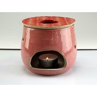 Rosaroter Teewärmer, Stövchen Aus Keramik, Passend Zur Rosaroten Teekanne, Keramikduftlampe Mit Streifen von tonspatzen