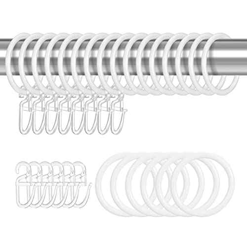 tonyg-p 22 Stück Metall Vorhangringe Vorhang Hängend Ringe und 22 Stück Kunststoff Gardinenhaken für Fenster Tür Duschvorhänge, 30 mm Innendurchmesser (Weiß) von tonyg-p