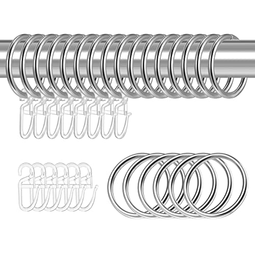 tonyg-p 22 Stück Metall Vorhangringe Vorhang Hängend Ringe und 22 Stück Kunststoff Gardinenhaken für Fenster Tür Duschvorhänge, 30 mm Innendurchmesser (Silber) von tonyg-p