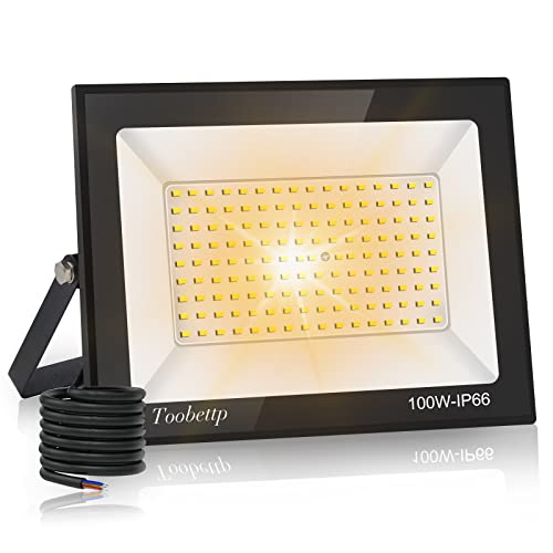 100W LED Strahler Außen，LED Strahler Superhell 10000LM LED Scheinwerfer Außen，LED Scheinwerfer 3500K Warmweiß IP66 Wasserfest LED Außenleuchte Flutlicht für Hinterhof, Garage, Flur, Garten, Hotel von toobettp