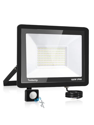 100W LED Strahler mit Bewegungsmelder Außen, Superhell 3500K 10000LM Warmweiß LED Fluter Leuchte mit Bewegungssensor, IP66 Wasserdicht Außenstrahler Fluter Flutlicht für Garten, Innenhöfe, Garage von toobettp