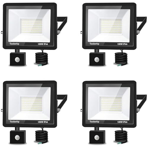 100W LED Strahler mit Bewegungsmelder Außen, Superhell 6500K 10000LM Kaltweiß LED Fluter Leuchte mit Bewegungssensor, IP66 Wasserdicht Außenstrahler Fluter Flutlicht für Garten, Innenhöfe, 4-Teilig 100W LED Strahler mit Bewegungsmelder Außen, Superhell 6500K 10000LM Kaltweiß LED Fluter Leuchte mit Bewegungssensor, IP66 Wasserdicht Außenstrahler Fluter Flutlicht für Garten, Innenhöfe, 4-Teilig von toobettp