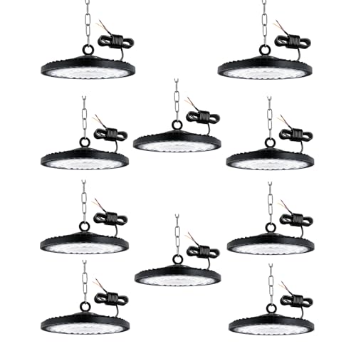 toobettp 100W LED UFO Industrielampe,10000LM LED Hallenstrahler IP65 Wasserdicht UFO Lampe 6500K Kaltweiß LED Werkstattlampe High Bay Licht für Fabriken, Flughafen, Patio, Restaurant, 10 Stücke von toobettp