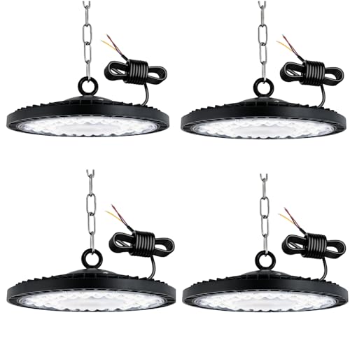 toobettp 100W LED UFO Industrielampe,10000LM LED Hallenstrahler IP65 Wasserdicht UFO Lampe 6500K Kaltweiß LED Werkstattlampe High Bay Licht für Fabriken, Flughafen, Patio, Restaurant, 4 Stücke von toobettp