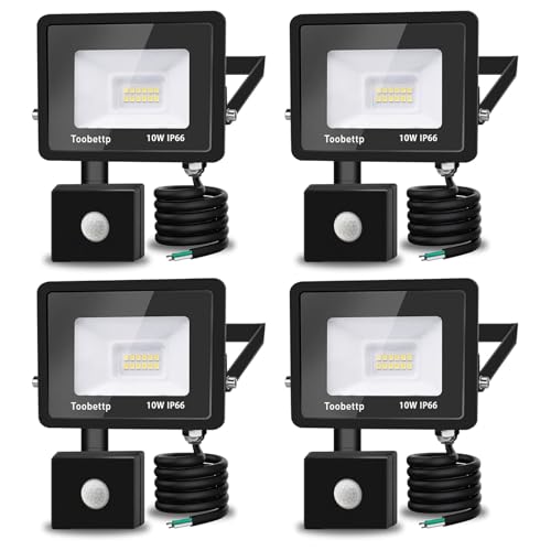 10W LED Strahler mit Bewegungsmelder Außen, Superhell 3500K 1000LM Warmweiß LED Fluter Leuchte mit Bewegungssensor, IP66 Wasserdicht Außenstrahler Fluter Flutlicht für Garten, Innenhöfe, 4-teilig von toobettp