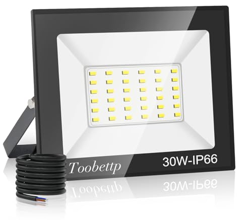 toobettp 30W LED Strahler Außen, Superhell 3000LM LED Scheinwerfer Außen, 6500K Kaltweiß IP66 Wasserfest Außenleuchte Flutlicht für Hinterhof Garage Flur Garten Hotel von toobettp