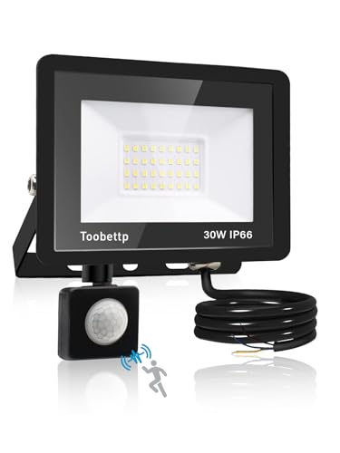 30W LED Strahler mit Bewegungsmelder Außen, Superhell 3500K 3000LM Warmweiß LED Fluter Leuchte mit Bewegungssensor, IP66 Wasserdicht Außenstrahler Fluter Flutlicht für Garten, Innenhöfe, Garage, Hotel von toobettp