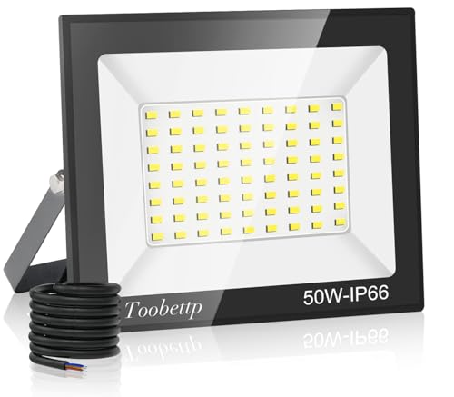 toobettp 50W LED Strahler Außen, 5000LM LED Scheinwerfer Außen, 6500K Kaltweiß IP66 Wasserfest Außenleuchte Flutlicht für Hinterhof, Garage, Flur, Garten, Hotel von toobettp