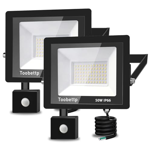 50W LED Strahler mit Bewegungsmelder Außen, Superhell 3500K 5000LM Warmweiß LED Fluter Leuchte mit Bewegungssensor, IP66 Wasserdicht Außenstrahler Fluter Flutlicht für Garten, Innenhöfe, 2-Teilig von toobettp