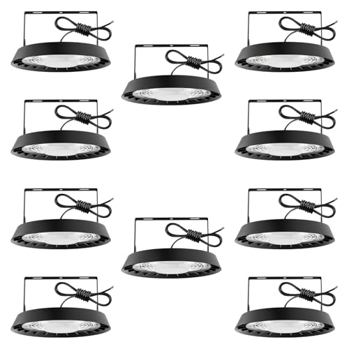 toobettp 10PCS 100W UFO LED Hallenstrahler, 10000LM 6500K Kaltweiß LED UFO Industrielampe, IP65 Wasserdicht High Bay Licht für Hallenbeleuchtung, Werkstattbeleuchtung, Fabriken, Flughafen, Patio von toobettp