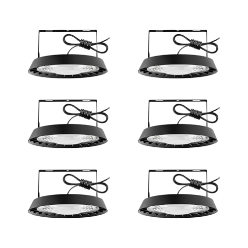 UFO LED 100w Hallenstrahler LED 10000LM 6500K Kaltweiß LED UFO Industrielampe IP65 Wasserdicht High Bay Licht für Hallenbeleuchtung, Werkstattbeleuchtung, Fabriken, Flughafen, Patio, 6 Stücke von toobettp