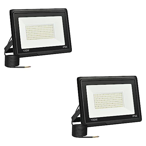 100W LED Strahler Außen, 6500K 10000LM Kaltweiß LED Fluter, IP66 Wasserdicht Außenstrahler Fluter Flutlicht für Garten, Innenhöfe, Garage, Hotel, 2-teilig von toobettp