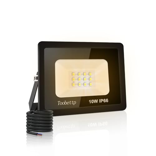 10W LED Strahler Außen, IP66 Wasserfest LED Strahler, Superhell 1000LM Fluter Flutlicht 3500K Warmweiß, Scheinwerfer Aussenstrahler für Gärten, Innenhöfe, Garage, Hotel von toobettp